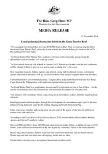 Local action tackles marine debris in the Great Barrier Reef - media release 13 November 2014