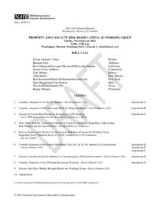 Date: [removed]Fall National Meeting Washington, District of Columbia PROPERTY AND CASUALTY RISK-BASED CAPITAL (E) WORKING GROUP Sunday, November 16, 2014