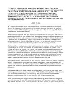 STATEMENT OF STEPHEN E. WHITESELL, REGIONAL DIRECTOR OF THE NATIONAL CAPITAL REGION, NATIONAL PARK SERVICE, U.S. DEPARTMENT OF THE INTERIOR, BEFORE THE SUBCOMMITTEE ON PUBLIC LANDS AND ENVIRONMENTAL REGULATION, OF THE CO