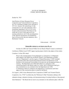 STATE OF VERMONT PUBLIC SERVICE BOARD Docket No[removed]Joint Petition of Green Mountain Power Corporation and Vermont Electric Cooperative,