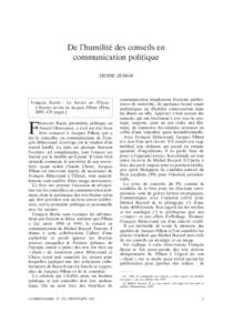 De l’humilité des conseils en communication politique PIERRE ZEMOR François BAZIN : Le Sorcier de l’Élysée. L’histoire secrète de Jacques Pilhan (Plon,