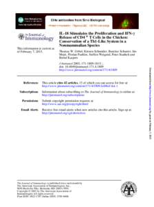 This information is current as of February 7, 2015. IL-18 Stimulates the Proliferation and IFN-γ Release of CD4 + T Cells in the Chicken: Conservation of a Th1-Like System in a