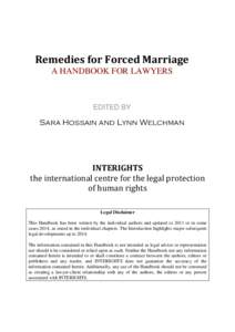 Remedies for Forced Marriage A HANDBOOK FOR LAWYERS EDITED BY  Sara Hossain and Lynn Welchman