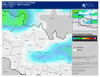 Nepal - Rainfall Accumulation 3-Day (TRMM) 03MAY15 2000UTC - 06MAY15 2000UTC PDC - EQ7.8 - TRMM010 ³