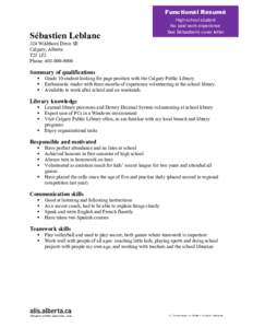 Functional Resumé  Sébastien Leblanc High school student No paid work experience