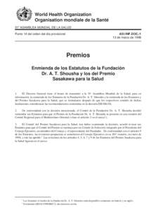 World Health Organization Organisation mondiale de la Santé 51a ASAMBLEA MUNDIAL DE LA SALUD Punto 14 del orden del día provisional  A51/INF.DOC./1