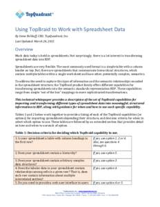 Using TopBraid to Work with Spreadsheet Data By Irene Polikoff, CEO, TopQuadrant, Inc. Last Updated: March 24, 2015 Overview Much data today is held in spreadsheets. Not surprisingly, there is a lot interest in transform