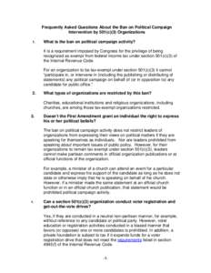 Frequently Asked Questions About the Ban on Political Campaign Intervention by 501(c)(3) Organizations