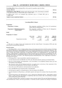 Head 35 — GOVERNMENT SECRETARIAT: BEIJING OFFICE Controlling officer: Director, Beijing Office will account for expenditure under this Head. Estimate 2001–02...........................................................