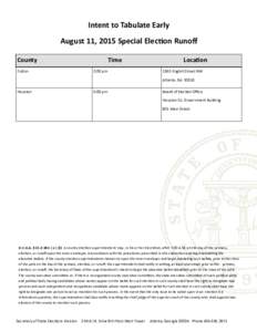 Intent to Tabulate Early August 11, 2015 Special Election Runoff County Fulton  Time