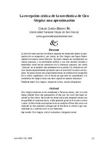 La recepción crítica de la novelística de Ciro Alegría: una aproximación Carlos García-Bedoya M.