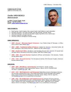 Ovidiu Vaduvescu – Curriculum Vitae  CURRICULUM VITAE Updated: 28 December[removed]Ovidiu VADUVESCU