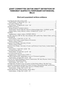 JOINT COMMITTEE ON THE DRAFT DETENTION OF TERRORIST SUSPECTS (TEMPORARY EXTENSION) BILLS Oral and associated written evidence Lord Macdonald of River Glaven QC ............................................................