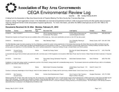 CEQA Environmental Review Log Issue No: 306  Sunday, February 28, 2010