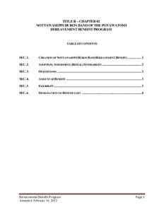 TITLE II – CHAPTER 02 NOTTAWASEPPI HURON BAND OF THE POTAWATOMI BEREAVEMENT BENEFIT PROGRAM TABLE OF CONTENTS