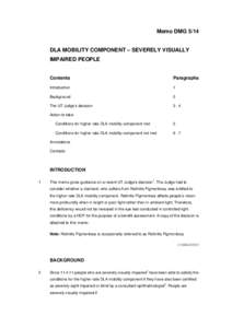 Memo DMG[removed]DLA MOBILITY COMPONENT – SEVERELY VISUALLY IMPAIRED PEOPLE Contents