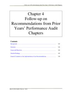 Follow-up on Recommendations from Prior Years’ Performance Audit Chapters  Chapter 4 Follow-up on Recommendations from Prior Years’ Performance Audit