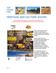 TIDY TOWNS TIPS HERITAGE AND CULTURE AWARD The purpose of this award is to commend communities that