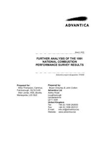 R5095 FURTHER ANALYSIS OF THE 1991 NATIONAL COMBUSTION PERFORMANCE SURVEY RESULTS