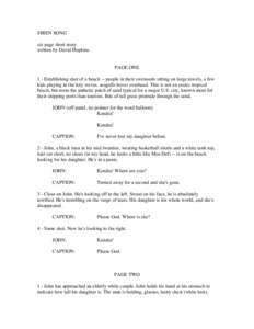 SIREN SONG six page short story written by David Hopkins PAGE ONE 1 - Establishing shot of a beach -- people in their swimsuits sitting on large towels, a few kids playing in the tiny waves, seagulls hover overhead. This