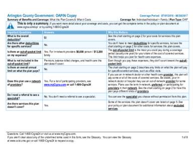 Arlington County Government: OAPIN Copay  Coverage Period: Summary of Benefits and Coverage: What this Plan Covers & What it Costs Coverage for: Individual/Individual + Family | Plan Type: OAP Thi