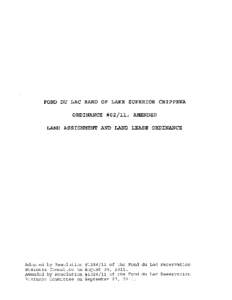 FOND DU LAC BAND OF LAKE SUPERIOR CHIPPEWA ORDINANCE #02/11, AMENDED LAND ASSIGNMENT AND LAND LEASE ORDINANCE Adopted by Resolution Business Committee on