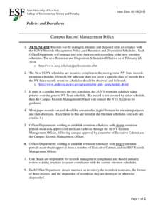 Issue Date[removed]PolicuP Policies and Procedures  Campus Record Management Policy