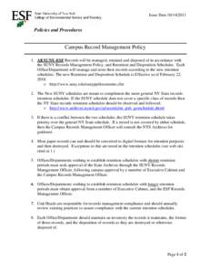 Business / Public records / Data management / Records management / Retention period / State University of New York College of Environmental Science and Forestry / State University of New York / Accountability / Project management / Administration / Content management systems / Information technology management