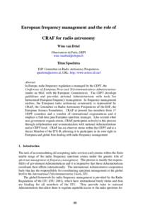 European frequency management and the role of CRAF for radio astronomy Wim van Driel Observatoire de Paris, GEPI 
