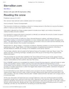 Geography of the United States / Environmental science / Wireless networking / Wireless sensor network / Ecology of the Sierra Nevada / Hydrology / Nevada / Lake Tahoe / Tahoe National Forest / Geography of California / Physical geography / Snow