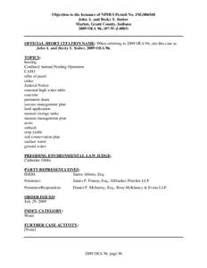 Objection to the Issuance of NPDES Permit No. ING806568 John A. and Becky S. Stuber Marion, Grant County, Indiana 2009 OEA 96, (07-W-J[removed]OFFICIAL SHORT CITATION NAME: When referring to 2009 OEA 96, cite this case as