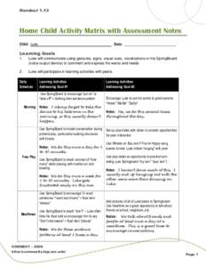 Home Child Activity Matrix with Assessment Notes