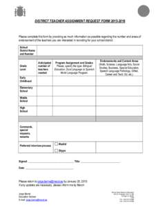 Visiting Teachers from Spain District Teacher Request Form[removed]