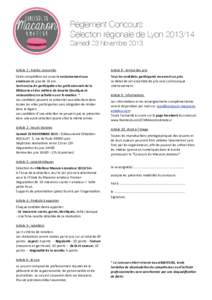 Règlement Concours Sélection régionale de LyonSamedi 23 Novembre 2013 Ar#cle 1 : Publics concernés
