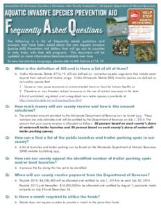 Association of Minnesota Counties | Minnesota Inter-County Association | Minnesota Department of Natural Resources  Aquatic Invasive Species Prevention Aid Frequently A sked Questions