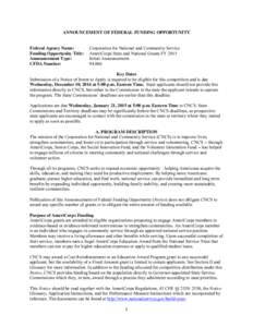 ANNOUNCEMENT OF FEDERAL FUNDING OPPORTUNITY  Federal Agency Name: Funding Opportunity Title: Announcement Type: CFDA Number: