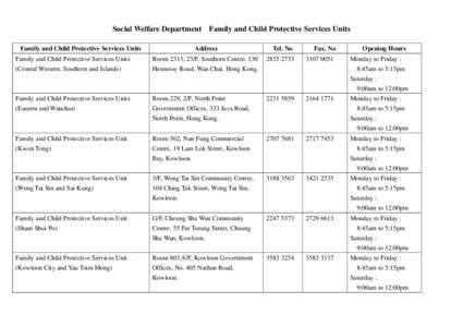 Family and Child Protective Services Units
