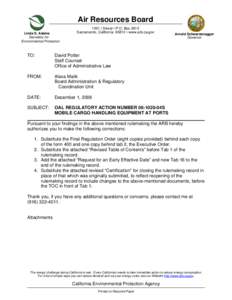 Air Resources Board Linda S. Adams Secretary for Environmental Protection[removed]I Street • P.O. Box 2815