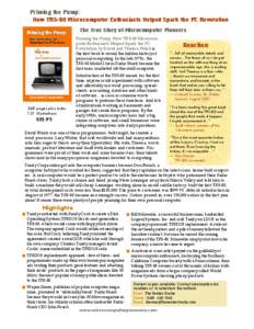 Priming the Pump: How TRS-80 Microcomputer Enthusiasts Helped Spark the PC Revolution The True Story of Microcomputer Pioneers Priming the Pump: How TRS-80 Microcomputer Enthusiasts Helped Spark the PC Revolution by Davi