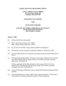 MARYLAND STATE TREASURER’S OFFICE Louis L. Goldstein Treasury Building 80 Calvert Street, Room 109 Annapolis, Maryland[removed]QUESTIONS AND ANSWERS