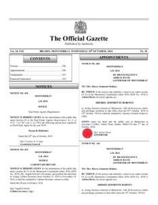 Wednesday, 29th, October[removed]The Official Gazette Published by Authority BRADES, MONTSERRAT, WEDNESDAY 29th OCTOBER, 2014