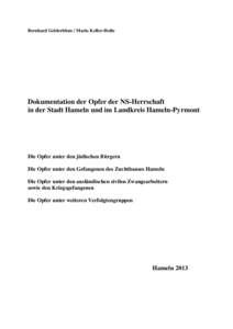 Bernhard Gelderblom / Mario Keller-Holte  Dokumentation der Opfer der NS-Herrschaft in der Stadt Hameln und im Landkreis Hameln-Pyrmont  Die Opfer unter den jüdischen Bürgern