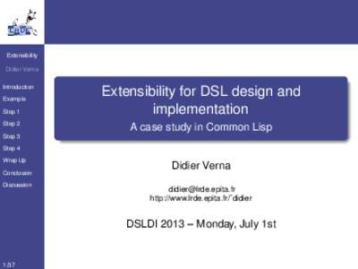 Extensibility Didier Verna Introduction Example Step 1 Step 2
