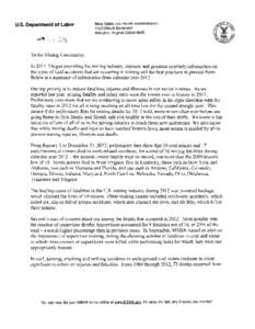 MSHA[removed]Fatal Accident Summary - Letter to the Stakeholders