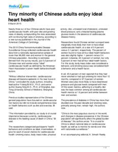 Tiny minority of Chinese adults enjoy ideal heart health