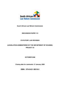 South African Law Reform Commission  DISCUSSION PAPER 115 STATUTORY LAW REVISION