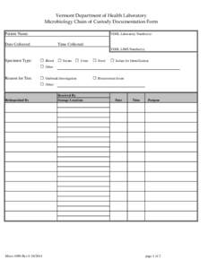 Microbiology Chain of Custody Documentation Form