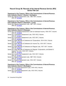 RG 58: Records of the Internal Revenue Service Series Title List