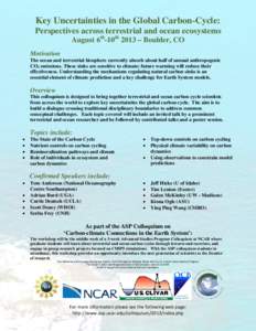 Key Uncertainties in the Global Carbon-Cycle: Perspectives across terrestrial and ocean ecosystems August 6th-10th 2013 – Boulder, CO Motivation The ocean and terrestrial biosphere currently absorb about half of annual
