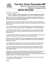 Media release - Local councils recognised for Youth Week efforts